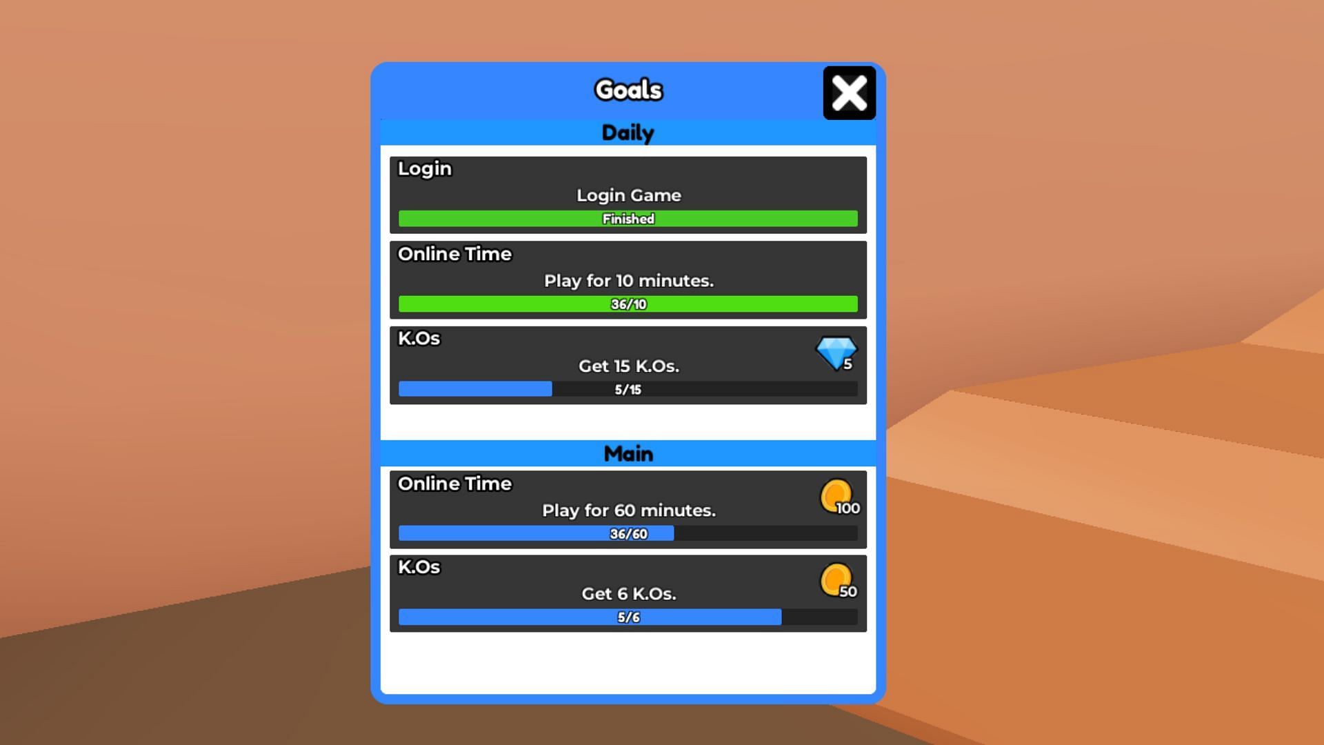 Complete Goals to get the in-game currencies (Image via Roblox)